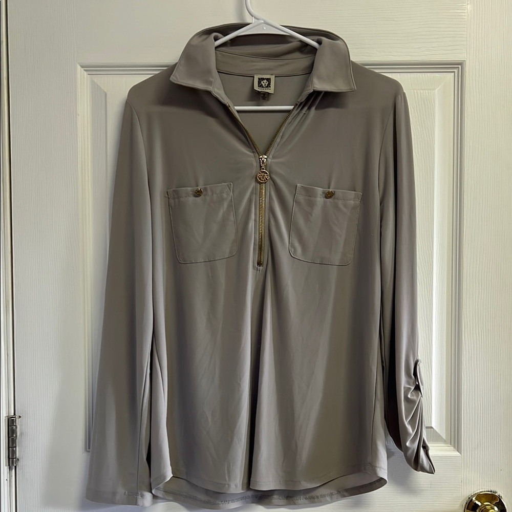 Anne Klein Gray Zip-Up Top